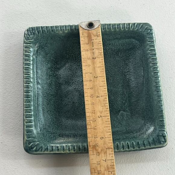 Art Studio Pottery Trinket Dish Tray Jewelry Table Dish Green Glazed Speckled - Picture 6 of 9